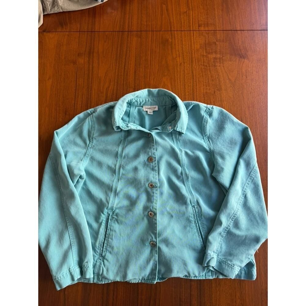 Cold Water Creek Women's Aqua Blue Denim Style Button Up Jacket - Size L